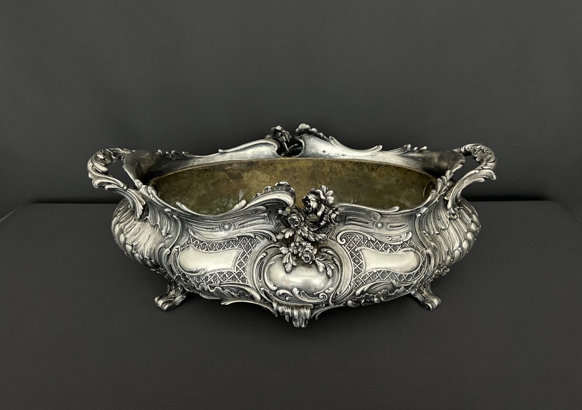 Jardinière de table en bronze argenté, style Louis XV-photo-3