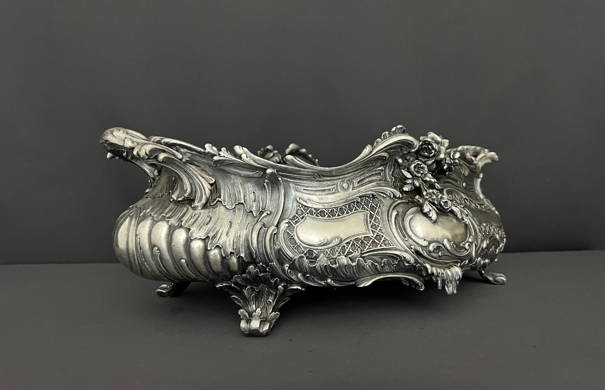 Jardinière de table en bronze argenté, style Louis XV-photo-4