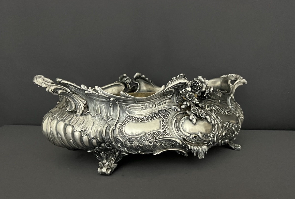 Jardinière de table en bronze argenté, style Louis XV-photo-1