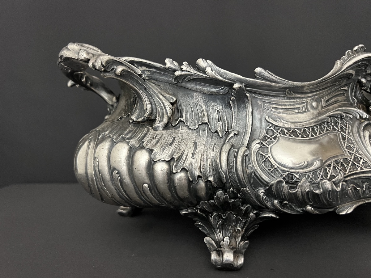 Jardinière de table en bronze argenté, style Louis XV-photo-2