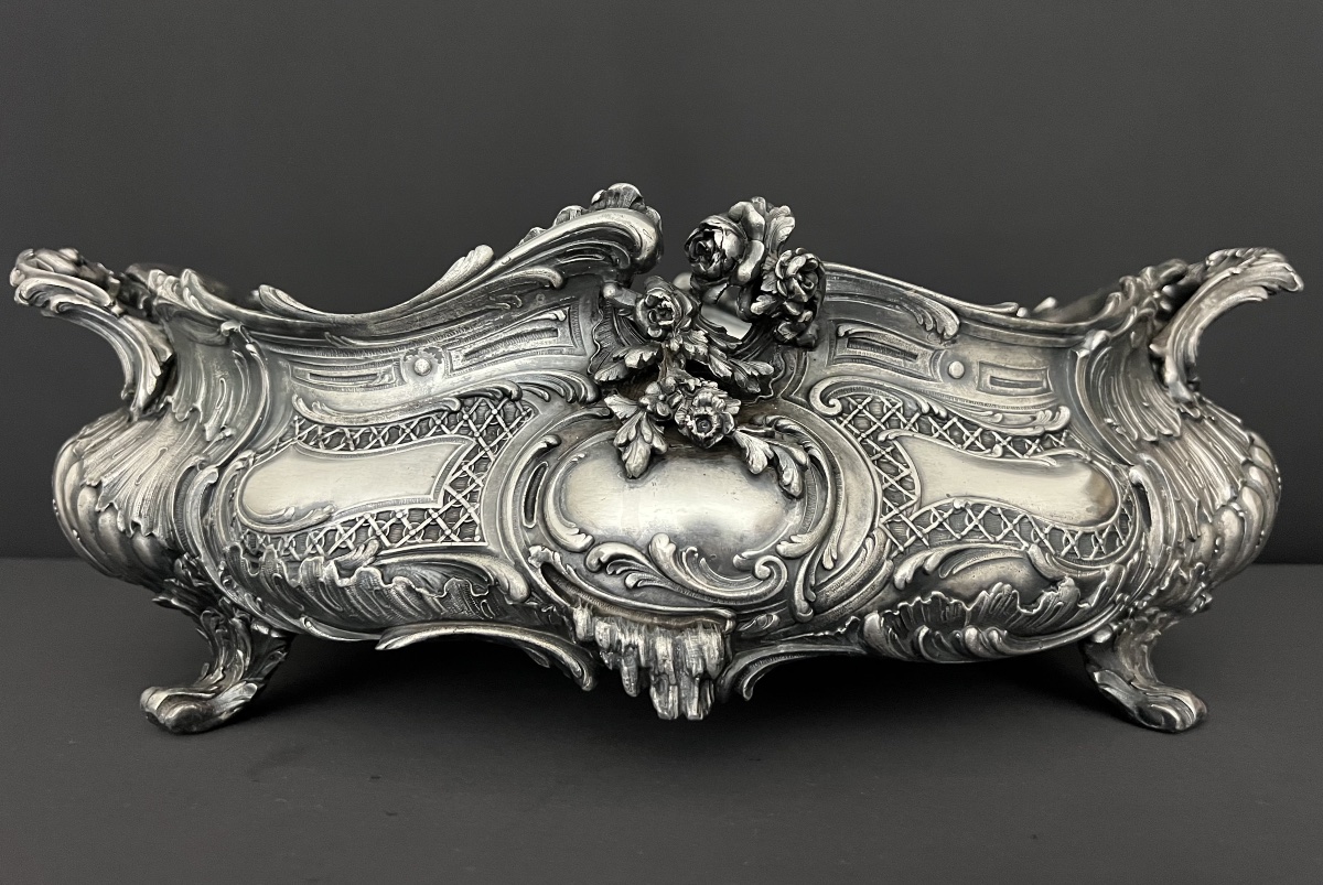 Jardinière de table en bronze argenté, style Louis XV-photo-3