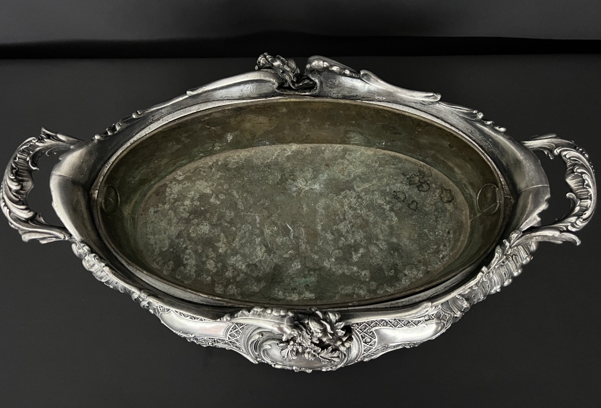 Jardinière de table en bronze argenté, style Louis XV-photo-4