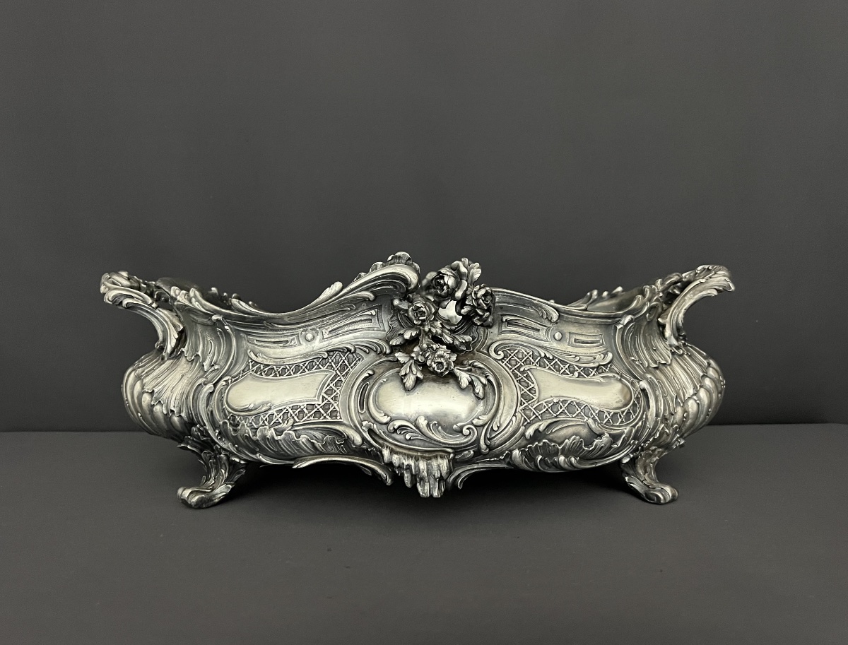 Jardinière de table en bronze argenté, style Louis XV