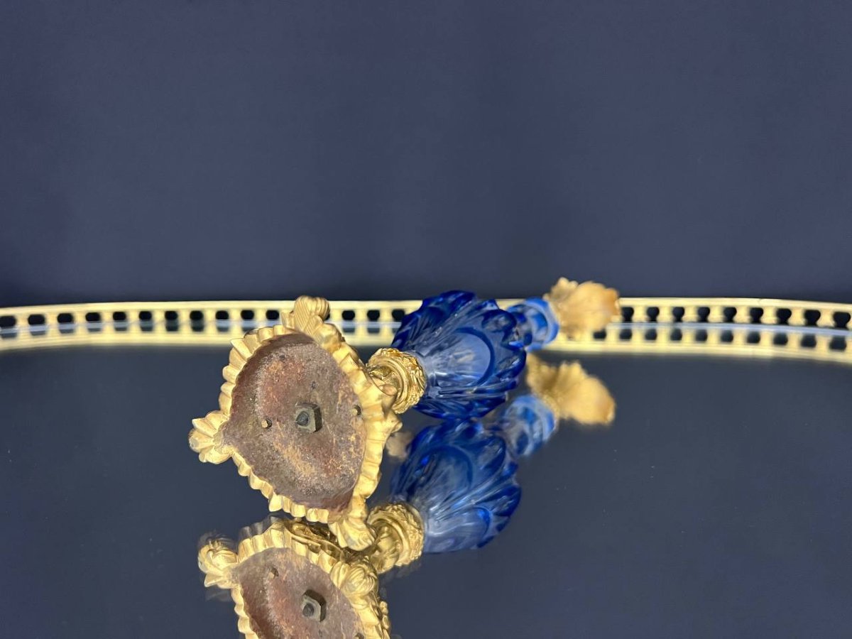Aiguière en cristal bleu taillé et bronze doré, attribuée à Baccarat – époque Napoléon III-photo-2