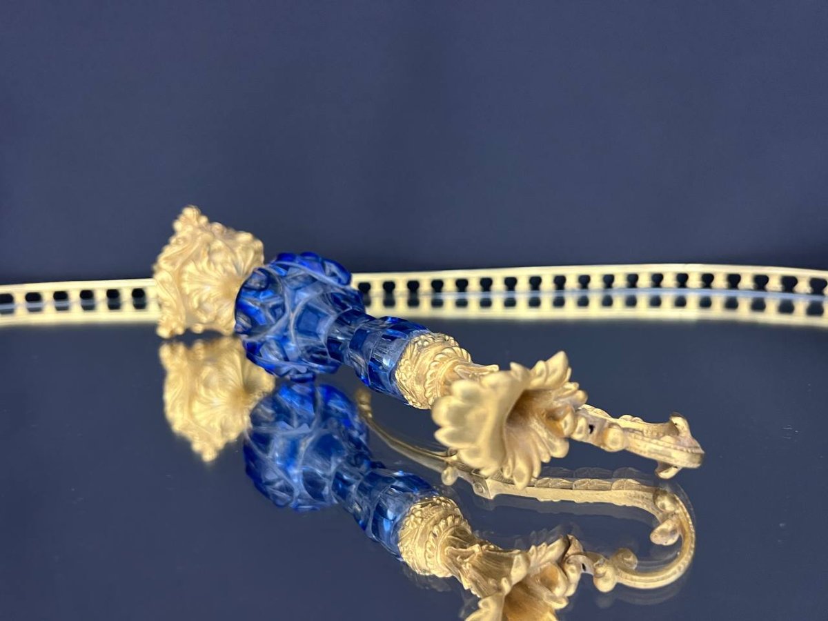 Aiguière en cristal bleu taillé et bronze doré, attribuée à Baccarat – époque Napoléon III-photo-3