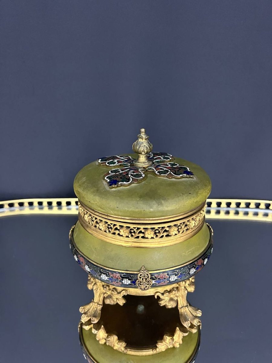 Napoleon III Jewelry Box Made Of Patinated Metal, Gilded Bronze, And Polychrome Enamel-photo-2