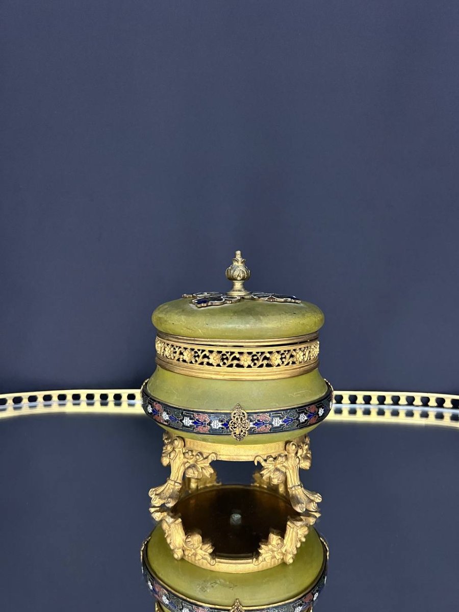 Napoleon III Jewelry Box Made Of Patinated Metal, Gilded Bronze, And Polychrome Enamel-photo-3