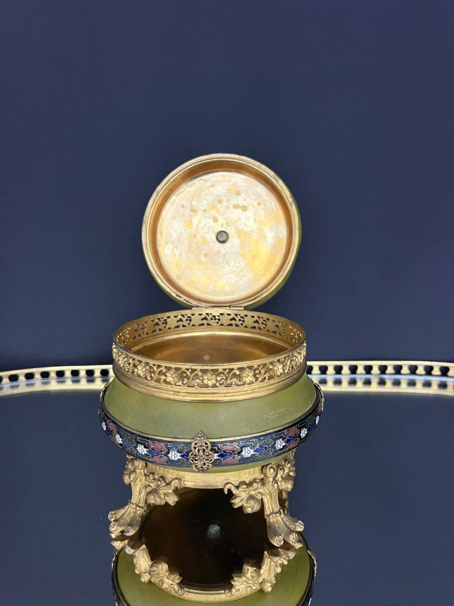 Napoleon III Jewelry Box Made Of Patinated Metal, Gilded Bronze, And Polychrome Enamel-photo-1