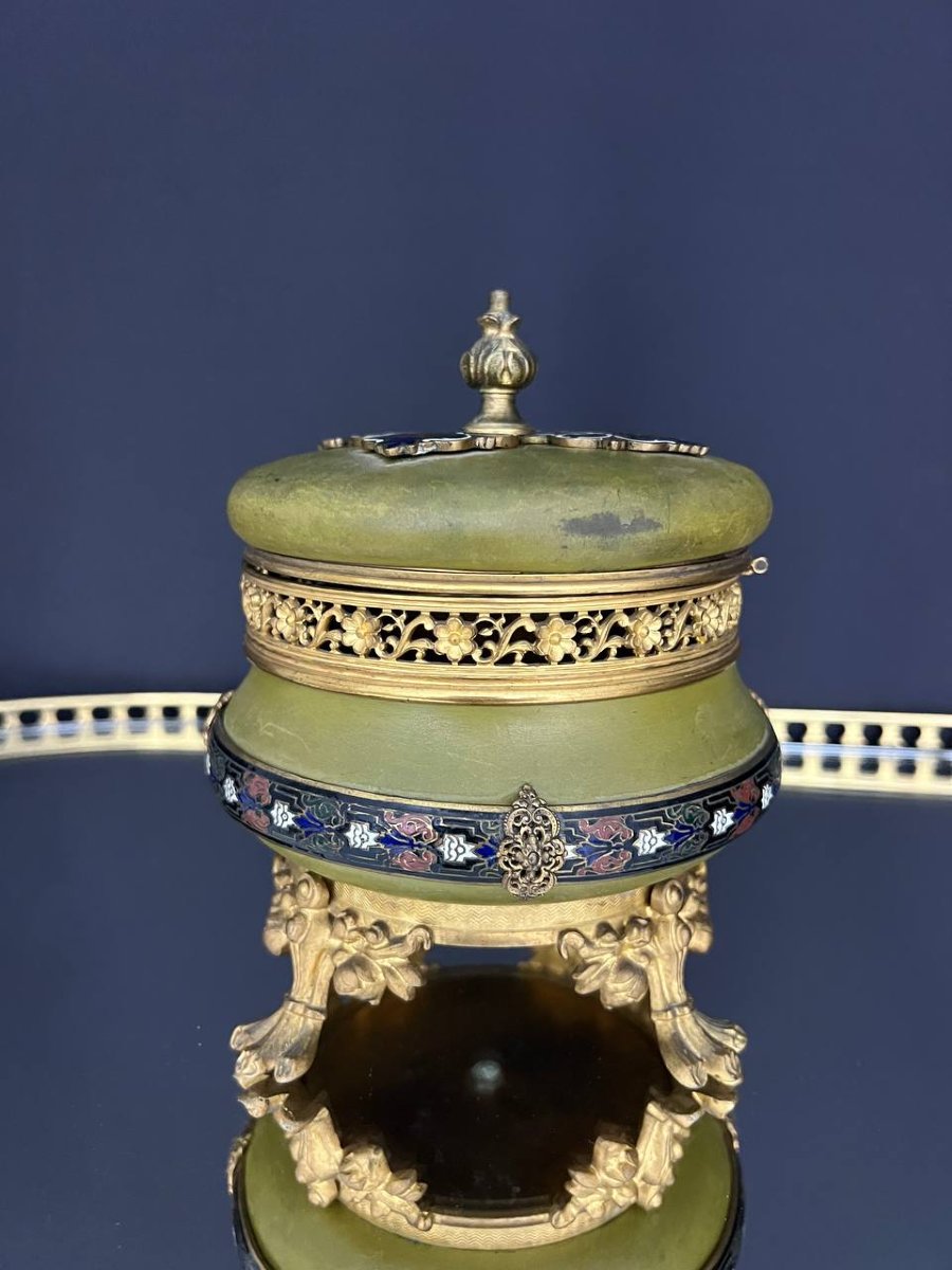 Napoleon III Jewelry Box Made Of Patinated Metal, Gilded Bronze, And Polychrome Enamel-photo-2