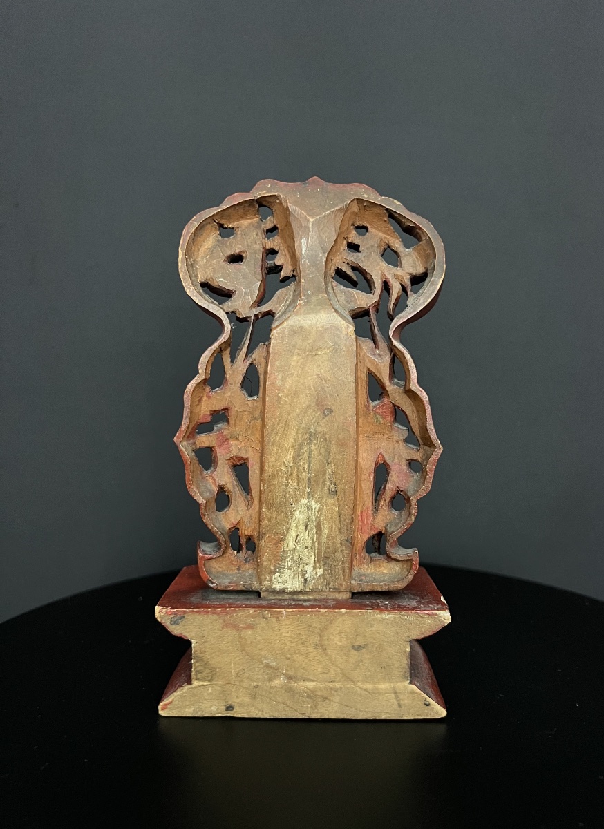 Autel chinois en bois sculpté, polychrome et doré-photo-2