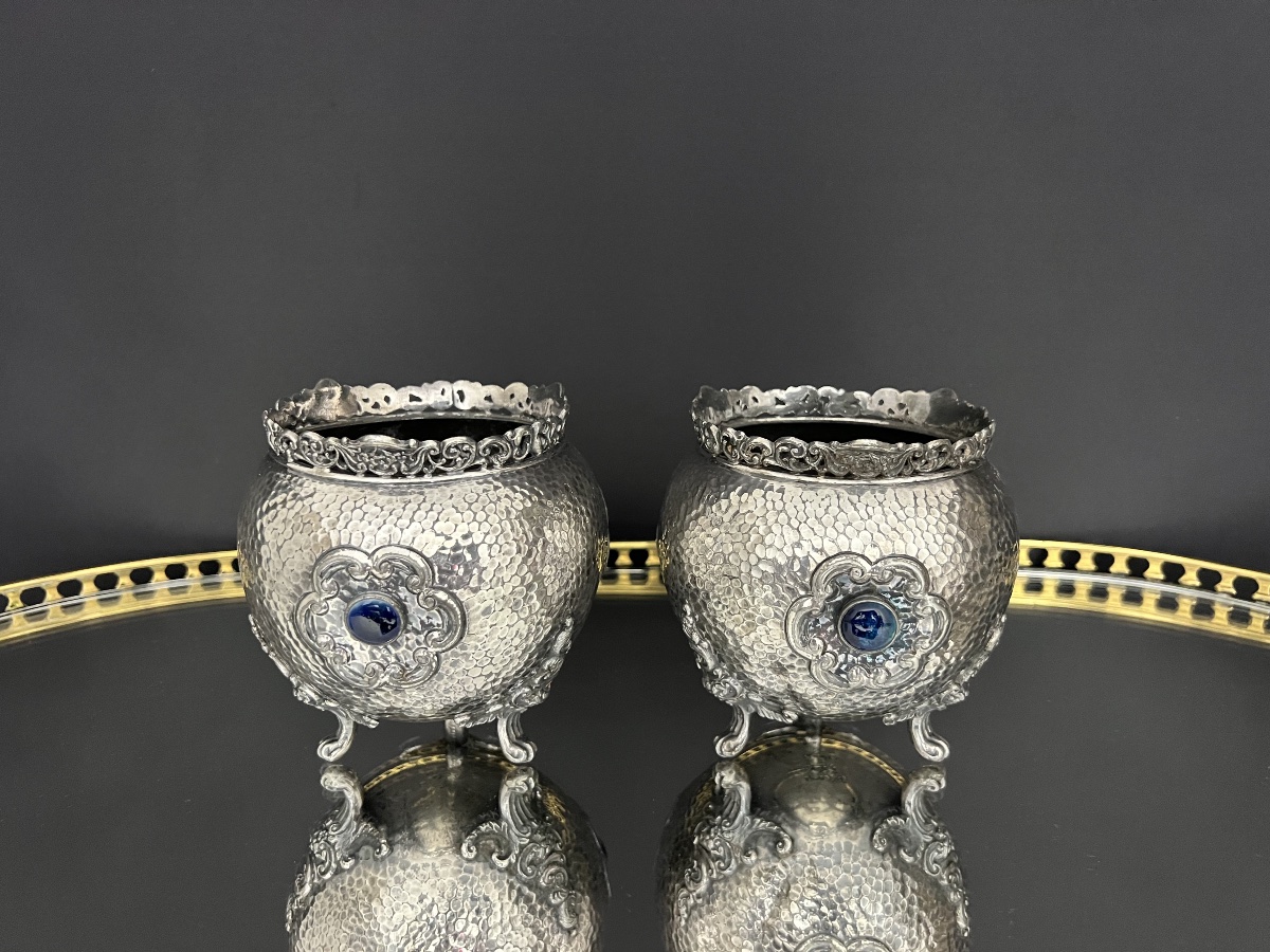 Pair Of English Planters Made Of Silver-plated Metal-photo-2