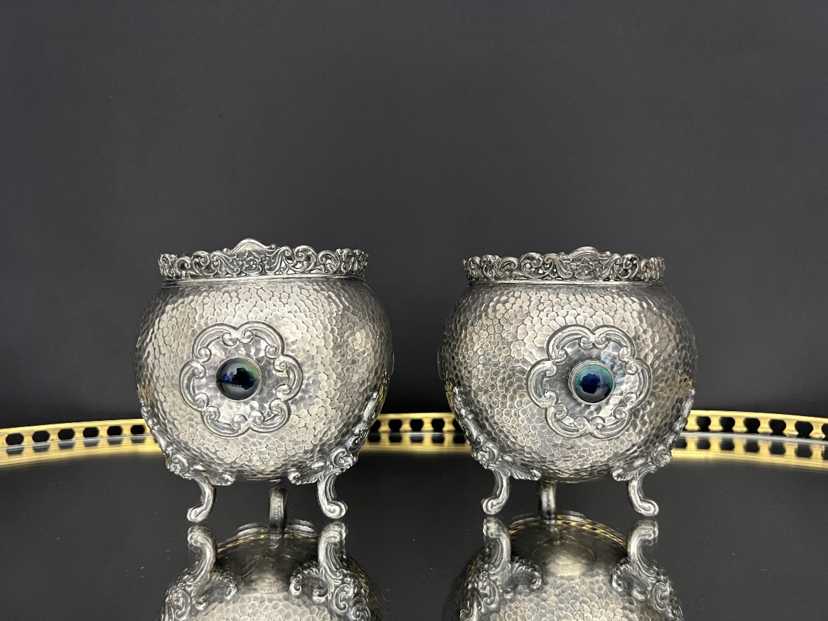 Pair Of English Planters Made Of Silver-plated Metal-photo-3