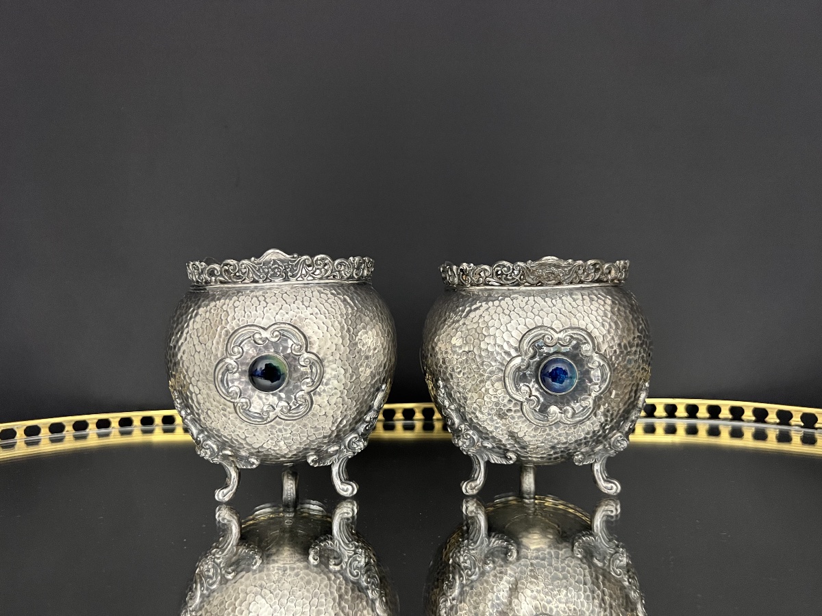 Pair Of English Planters Made Of Silver-plated Metal-photo-1