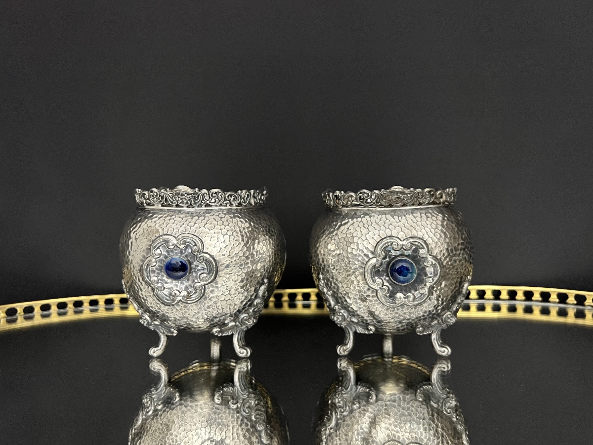 Pair Of English Planters Made Of Silver-plated Metal