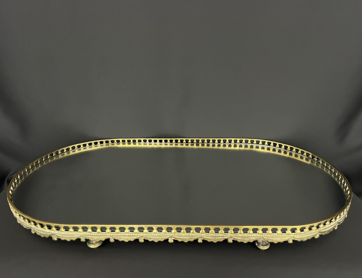 Large Oval Table Top Made Of Bronze And Mirror, Louis XVI Style-photo-3