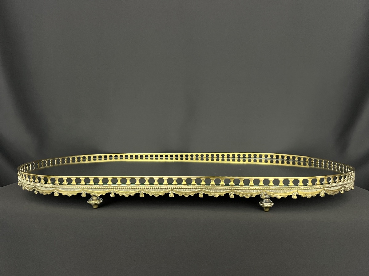 Large Oval Table Top Made Of Bronze And Mirror, Louis XVI Style-photo-1