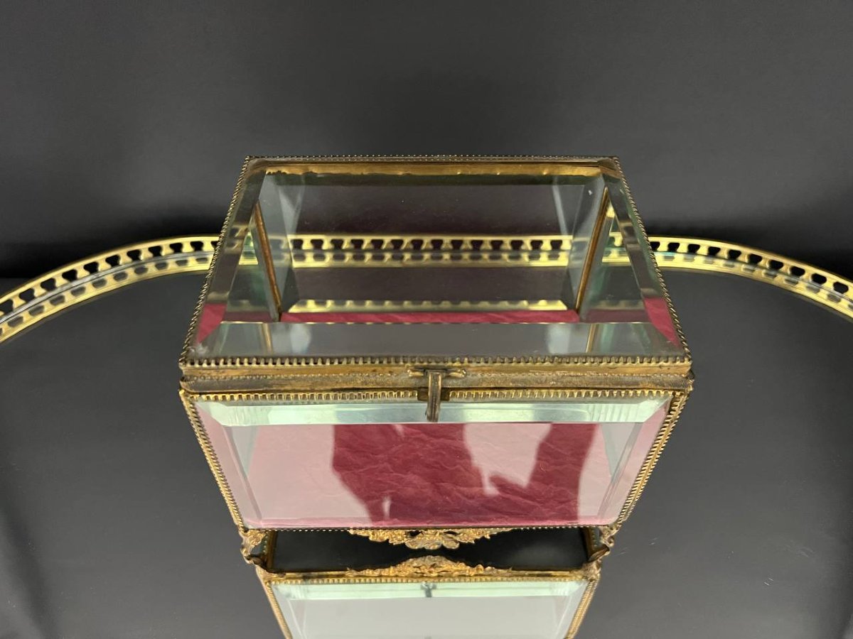Large Jewelry Box With Beveled Glass And Gold-plated Metal-photo-2