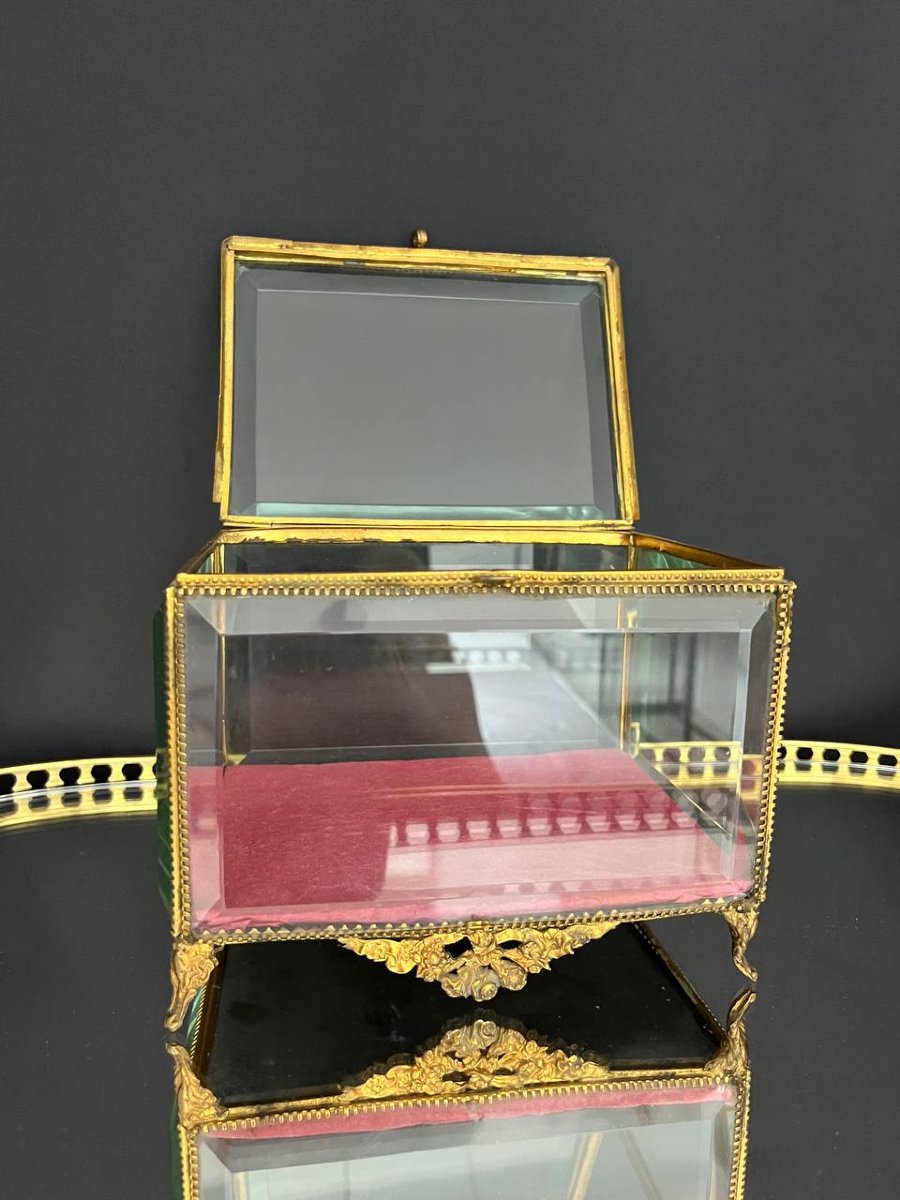 Large Jewelry Box With Beveled Glass And Gold-plated Metal-photo-3