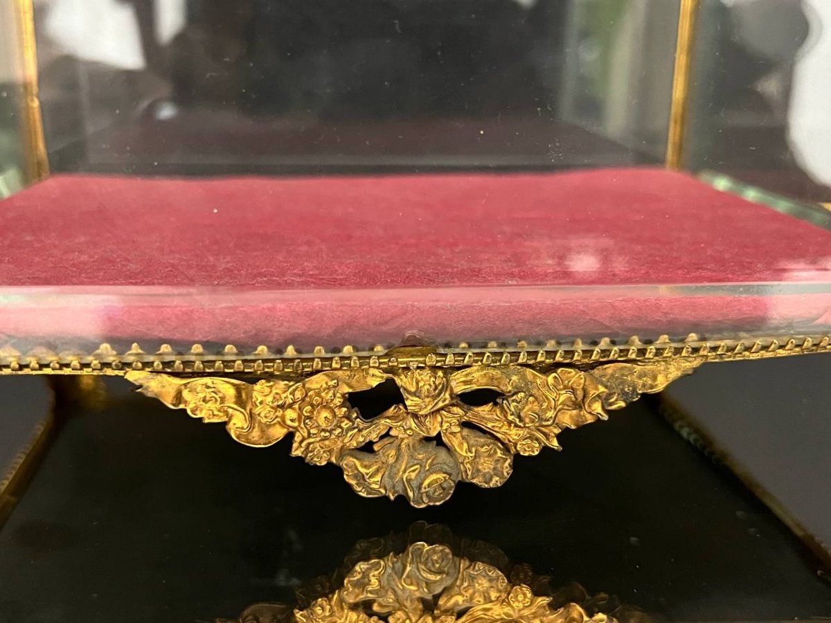 Large Jewelry Box With Beveled Glass And Gold-plated Metal-photo-3