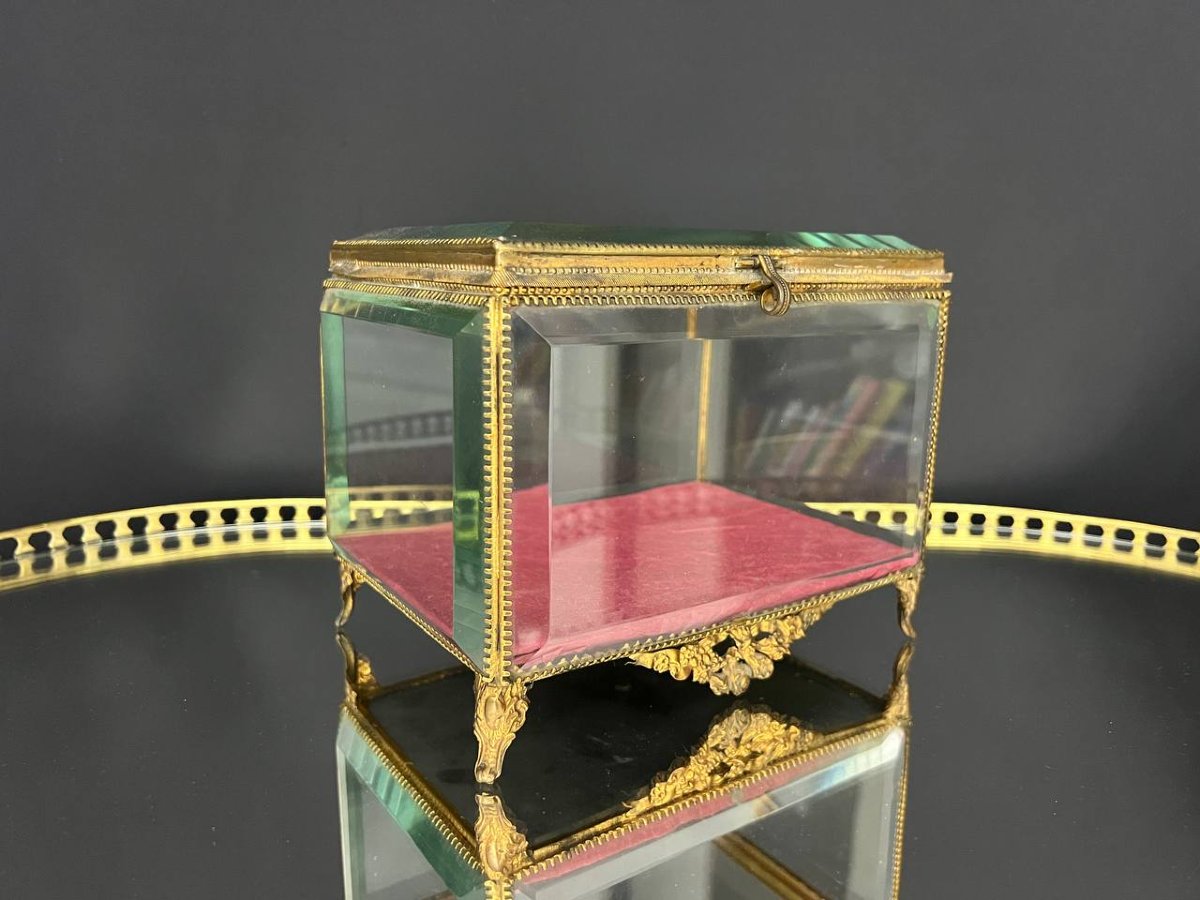 Large Jewelry Box With Beveled Glass And Gold-plated Metal