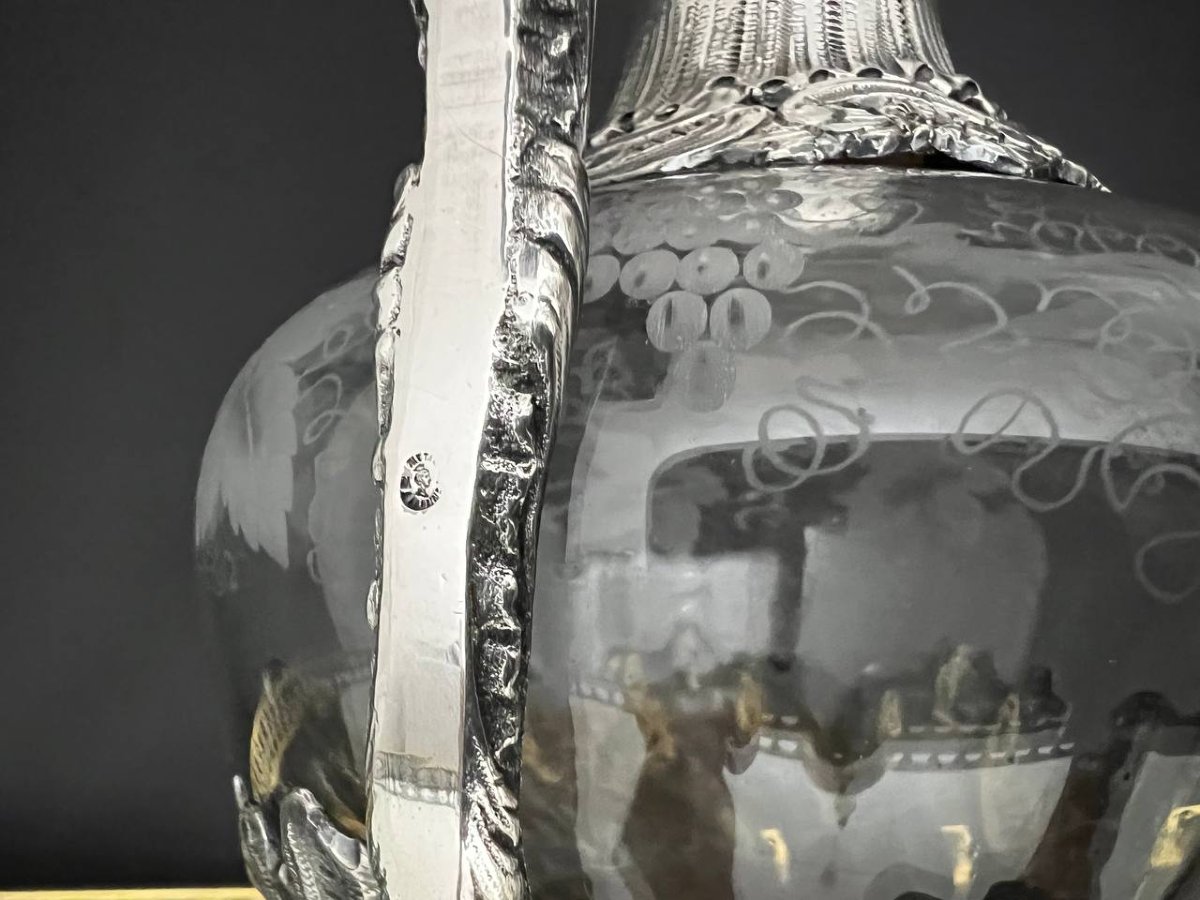 Covered Ewer Made Of Engraved Crystal And Silver-plated Metal, Louis XV Style-photo-4