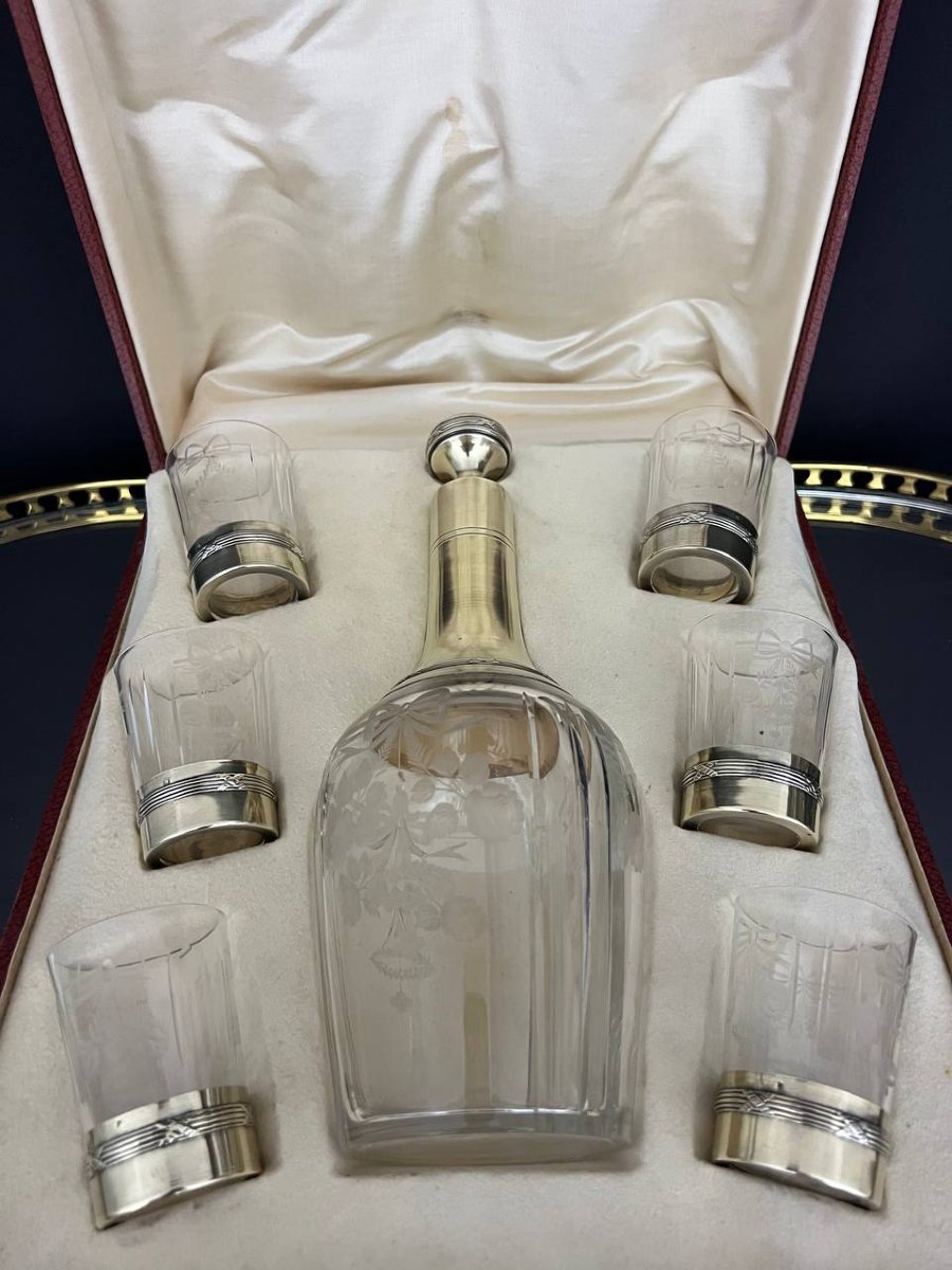 Service à liqueur en argent et cristal gravé – poinçon Minerve-photo-3
