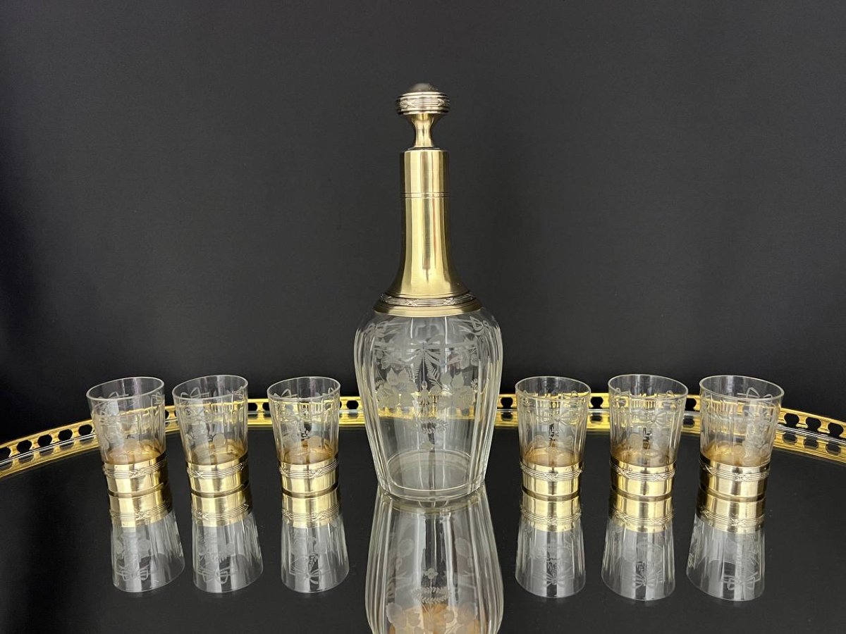 Silver And Engraved Crystal Liqueur Set – Minerva Hallmark-photo-2