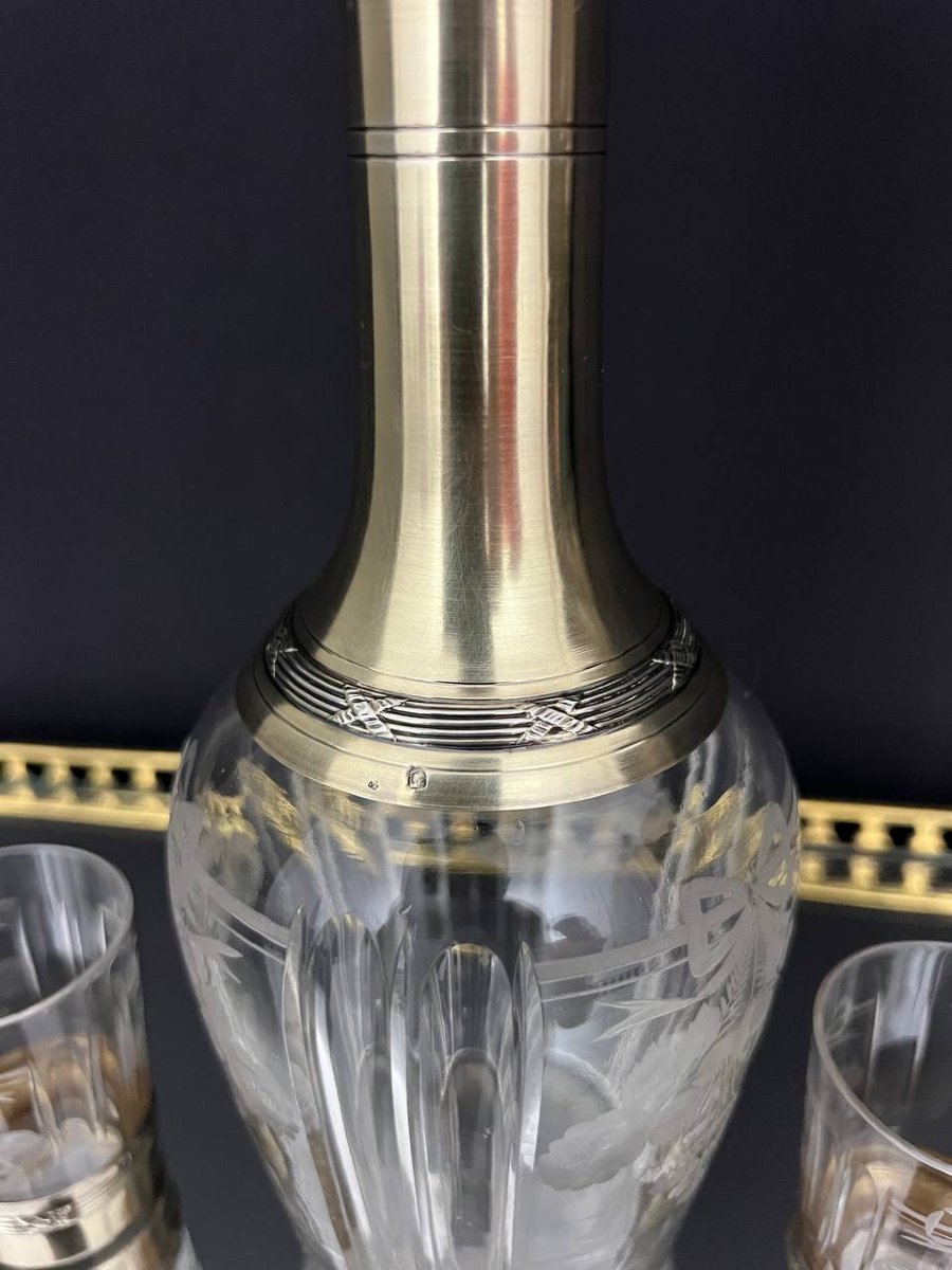 Service à liqueur en argent et cristal gravé – poinçon Minerve-photo-3