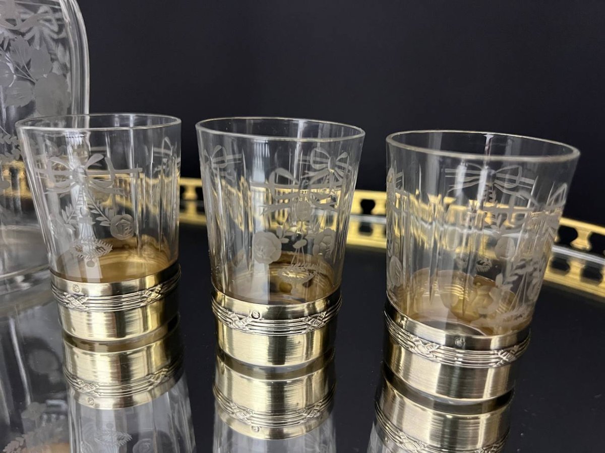Service à liqueur en argent et cristal gravé – poinçon Minerve-photo-4