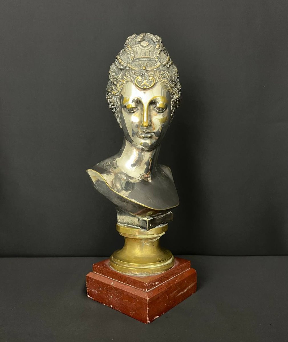 Buste en bronze argenté représentant Diane de Poitiers, d’après Jean Goujon – XIXe siècle-photo-2