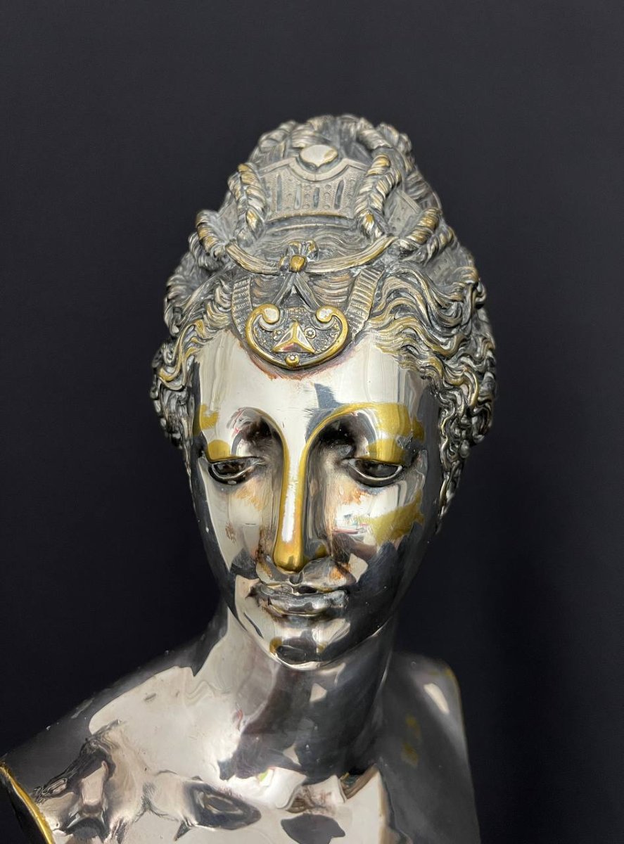 Buste en bronze argenté représentant Diane de Poitiers, d’après Jean Goujon – XIXe siècle-photo-3