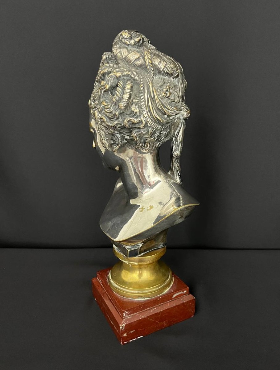 Buste en bronze argenté représentant Diane de Poitiers, d’après Jean Goujon – XIXe siècle-photo-4