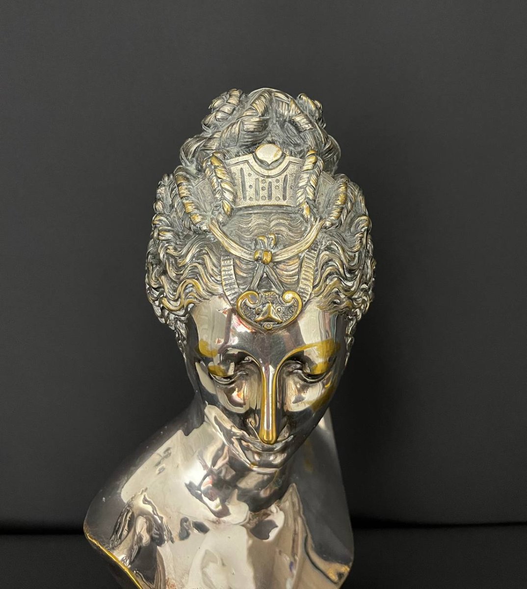 Buste en bronze argenté représentant Diane de Poitiers, d’après Jean Goujon – XIXe siècle-photo-1