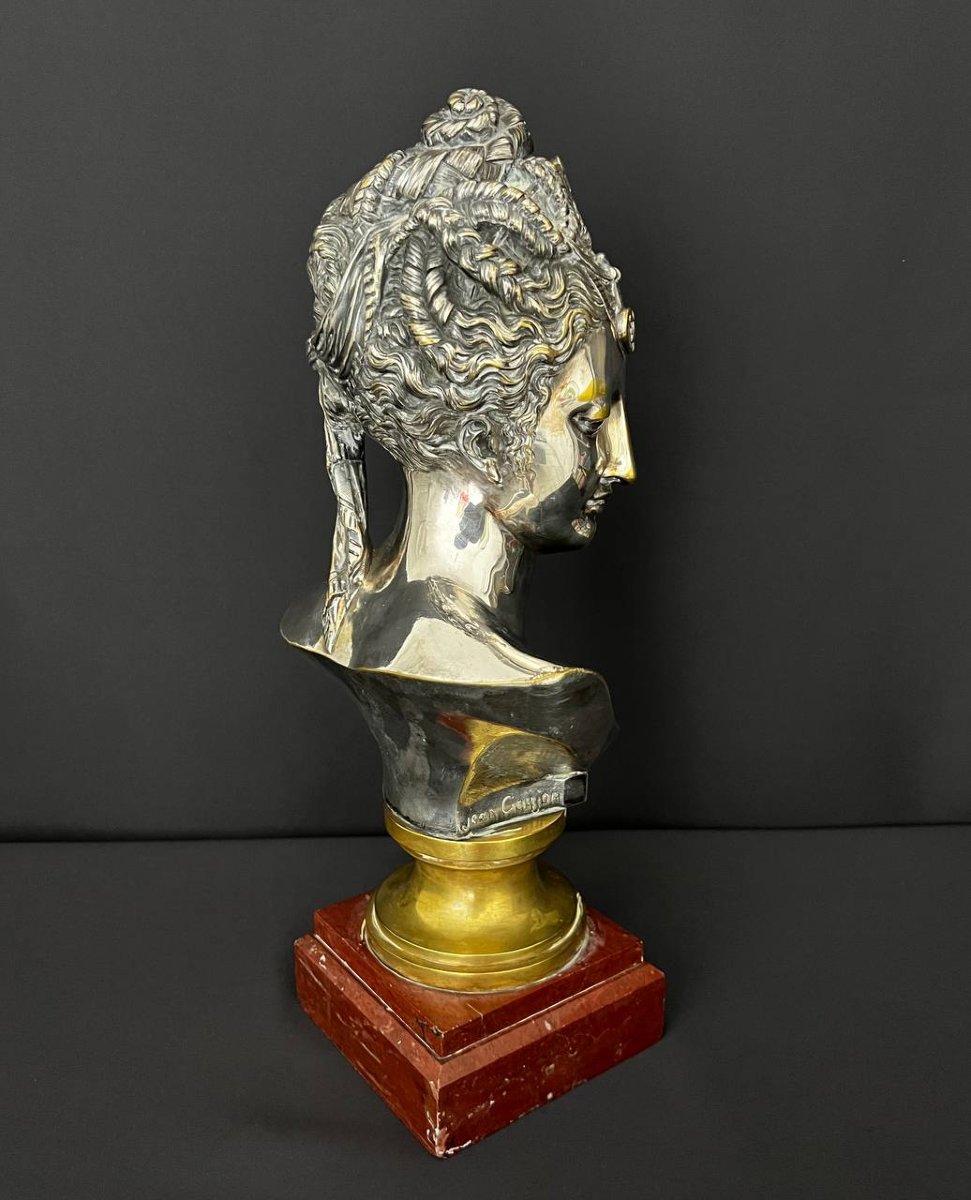 Buste en bronze argenté représentant Diane de Poitiers, d’après Jean Goujon – XIXe siècle-photo-2