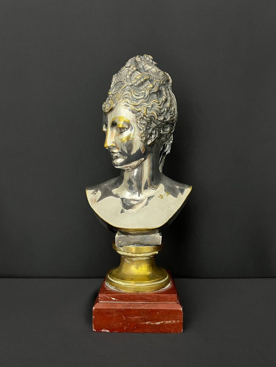 Buste en bronze argenté représentant Diane de Poitiers, d’après Jean Goujon – XIXe siècle