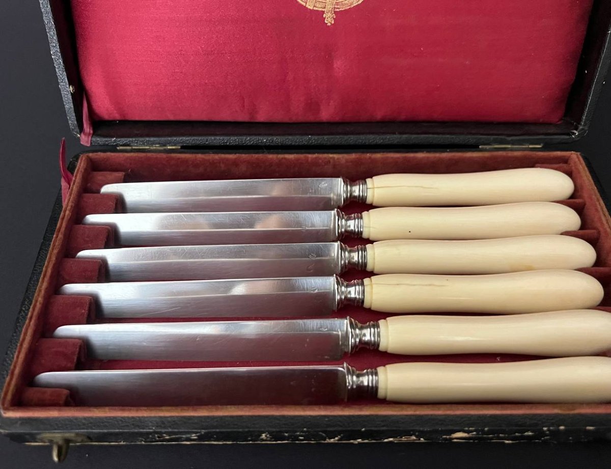 Set Of Six Silver Fruit Knives – Maison Dieutegard, Paris-photo-2