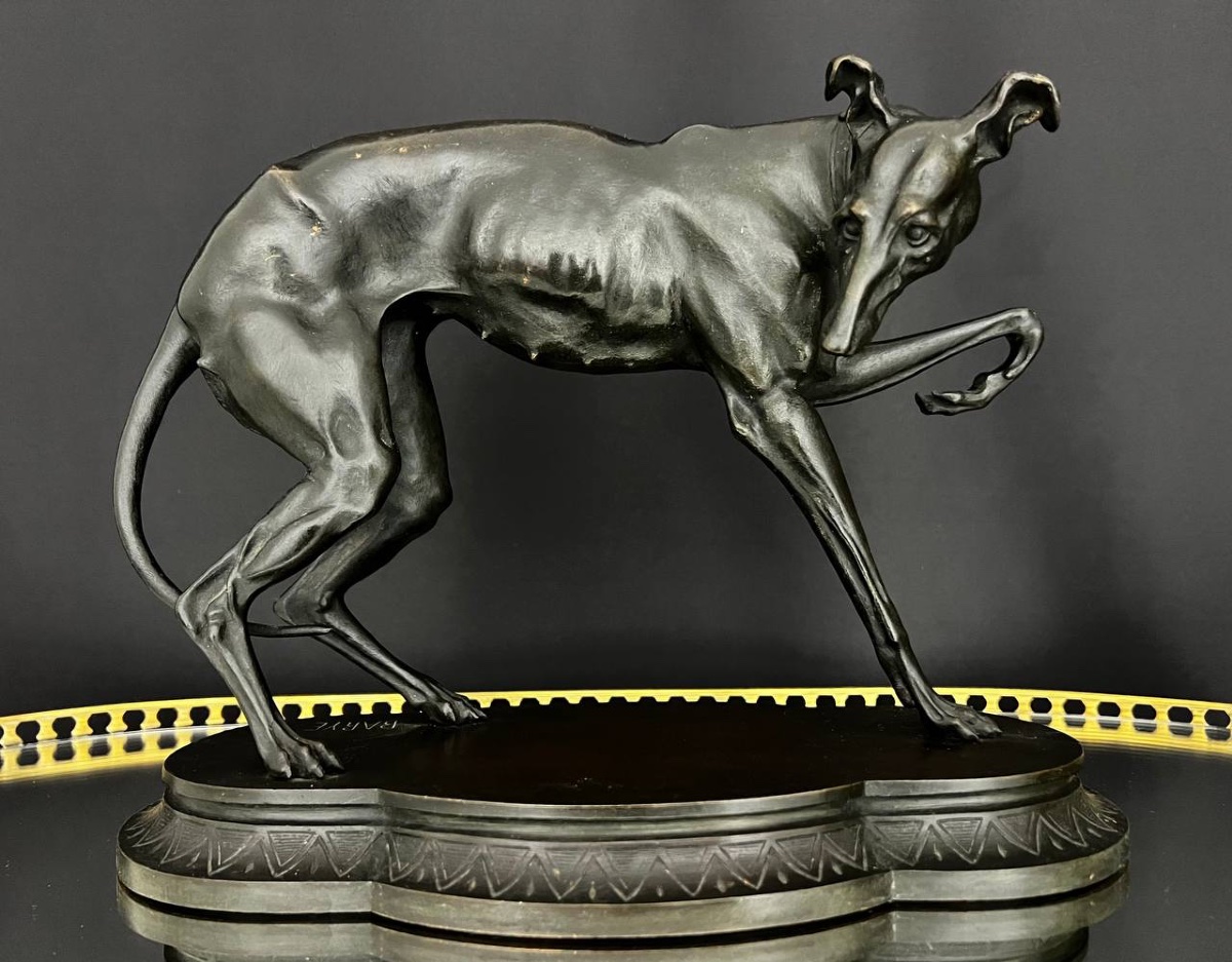 Sculpture Of A Greyhound In Patinated Bronze, After Barye-photo-3