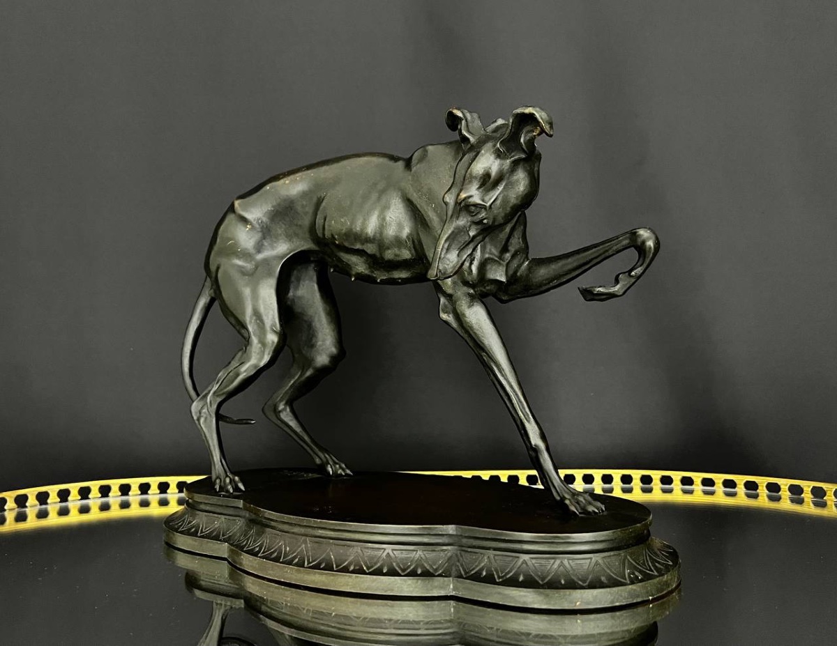 Sculpture Of A Greyhound In Patinated Bronze, After Barye-photo-4