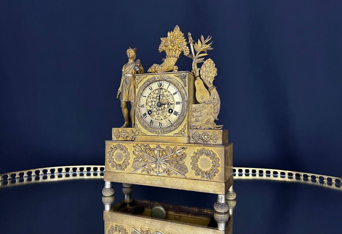 Gilded Bronze Clock, 19th Century, Empire Style -photo-2