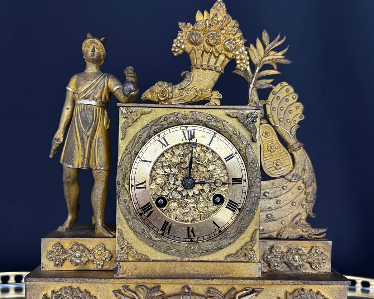 Gilded Bronze Clock, 19th Century, Empire Style -photo-3