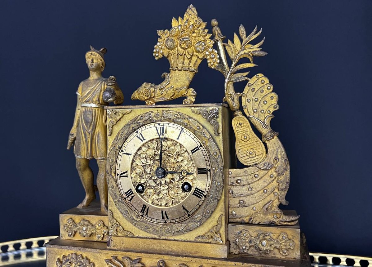 Gilded Bronze Clock, 19th Century, Empire Style -photo-1