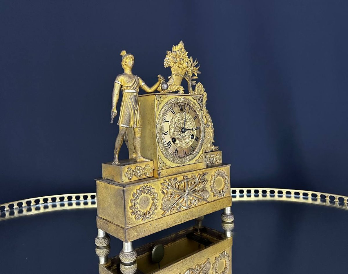 Gilded Bronze Clock, 19th Century, Empire Style -photo-3