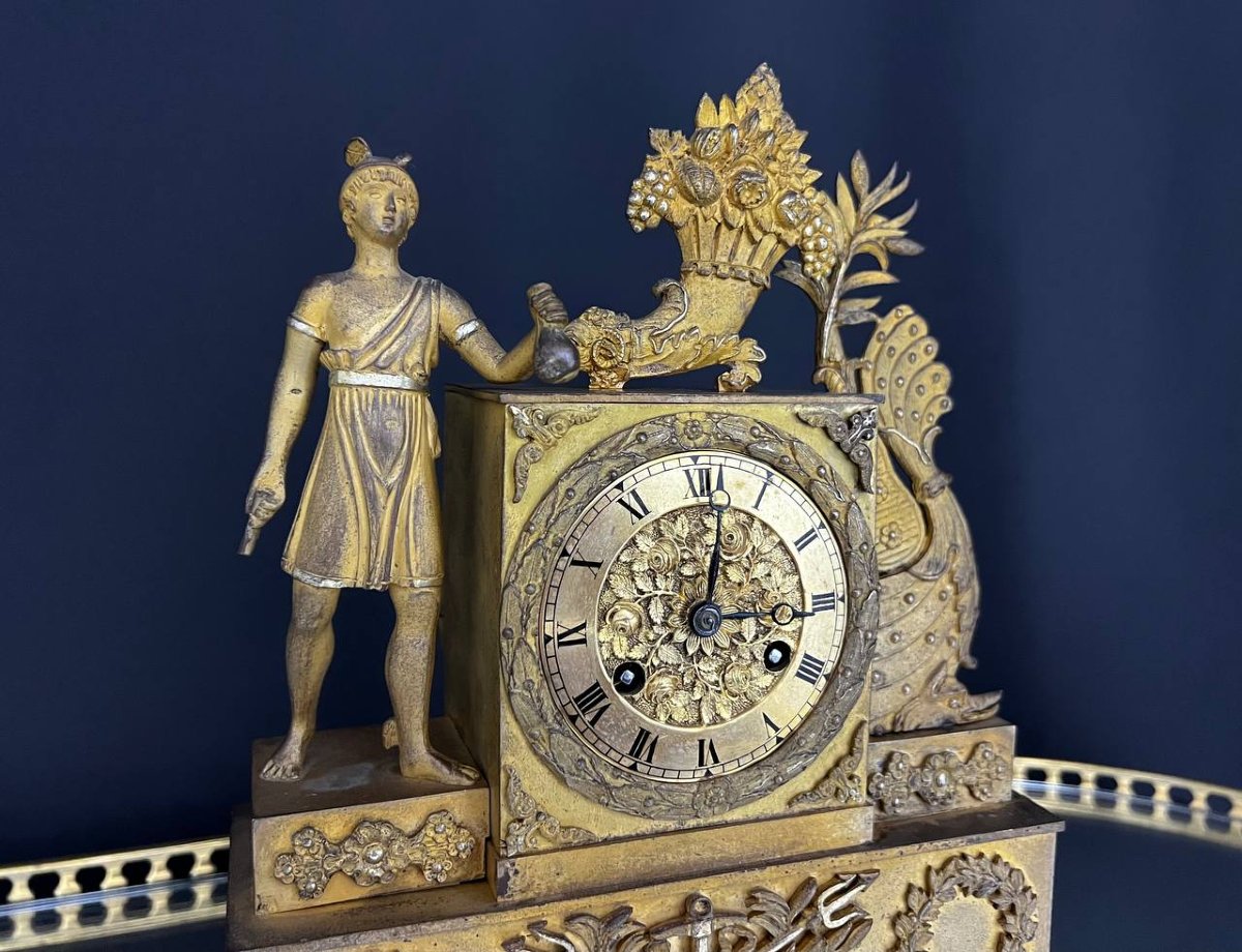 Gilded Bronze Clock, 19th Century, Empire Style -photo-5