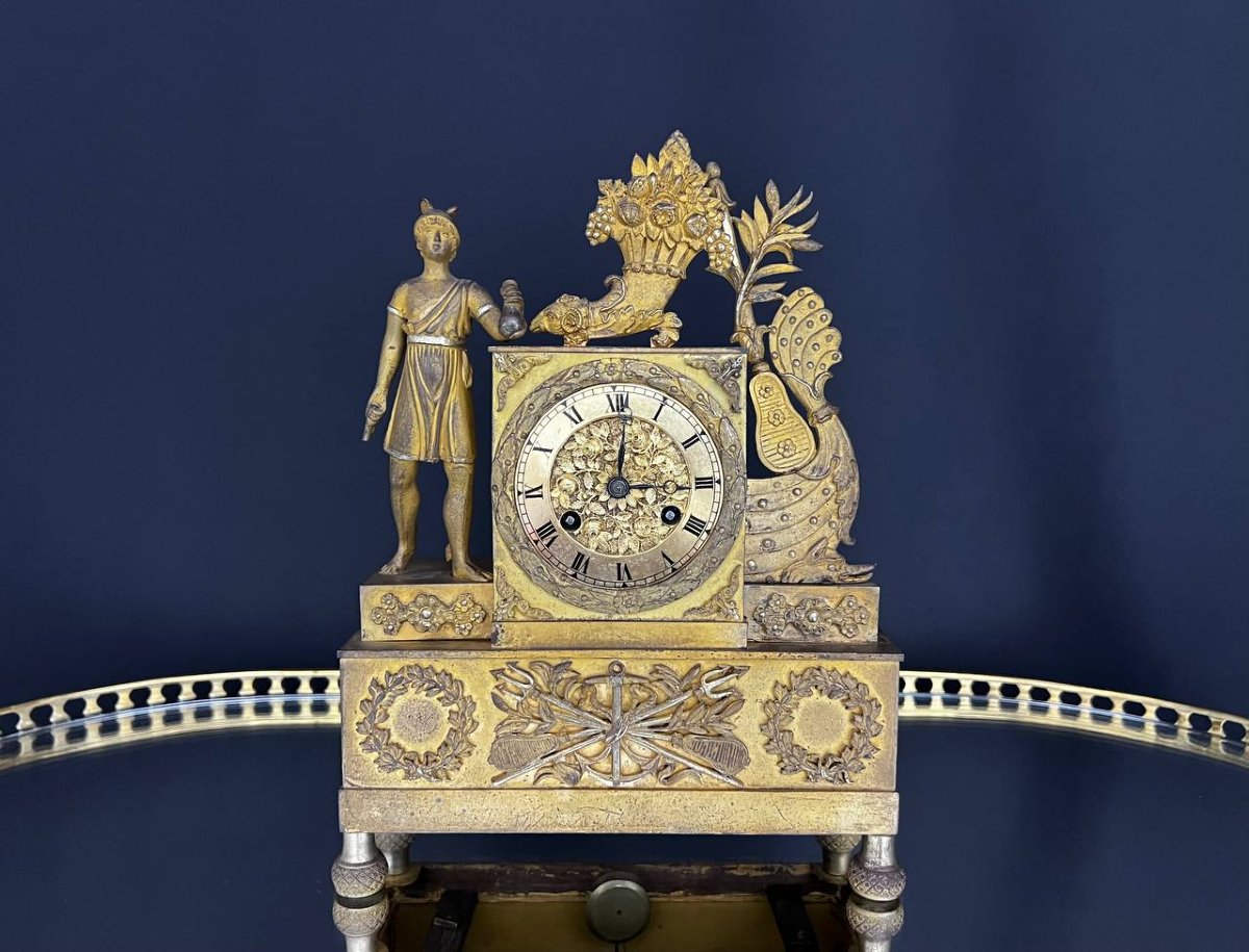 Gilded Bronze Clock, 19th Century, Empire Style 