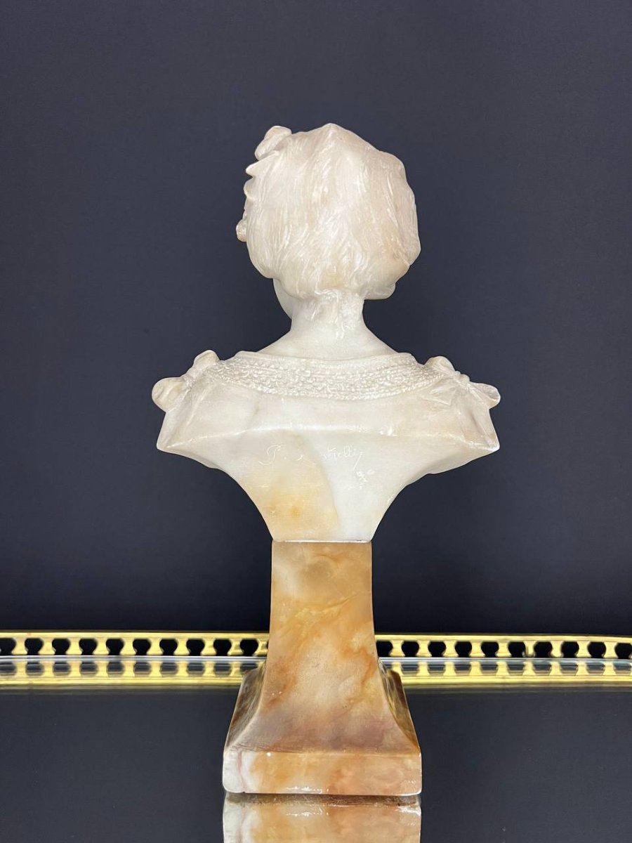 Buste de jeune femme en albâtre sculpté – Style Art nouveau-photo-3
