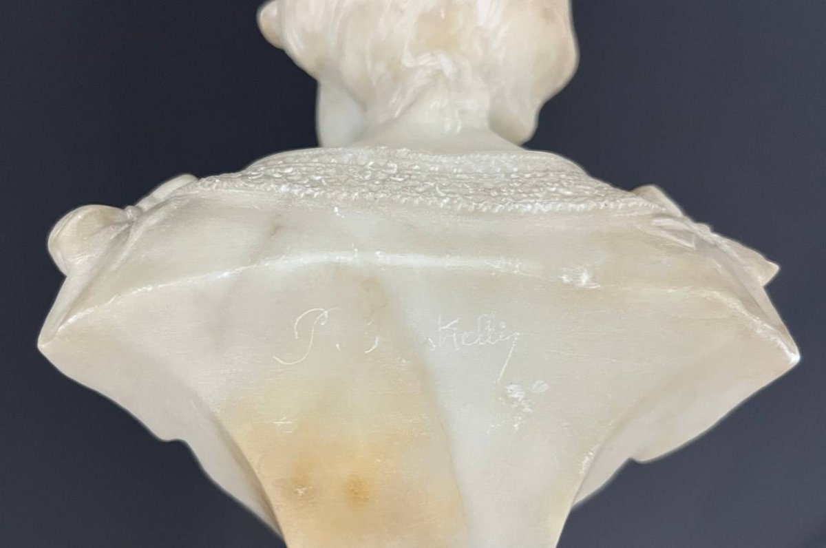 Buste de jeune femme en albâtre sculpté – Style Art nouveau-photo-4