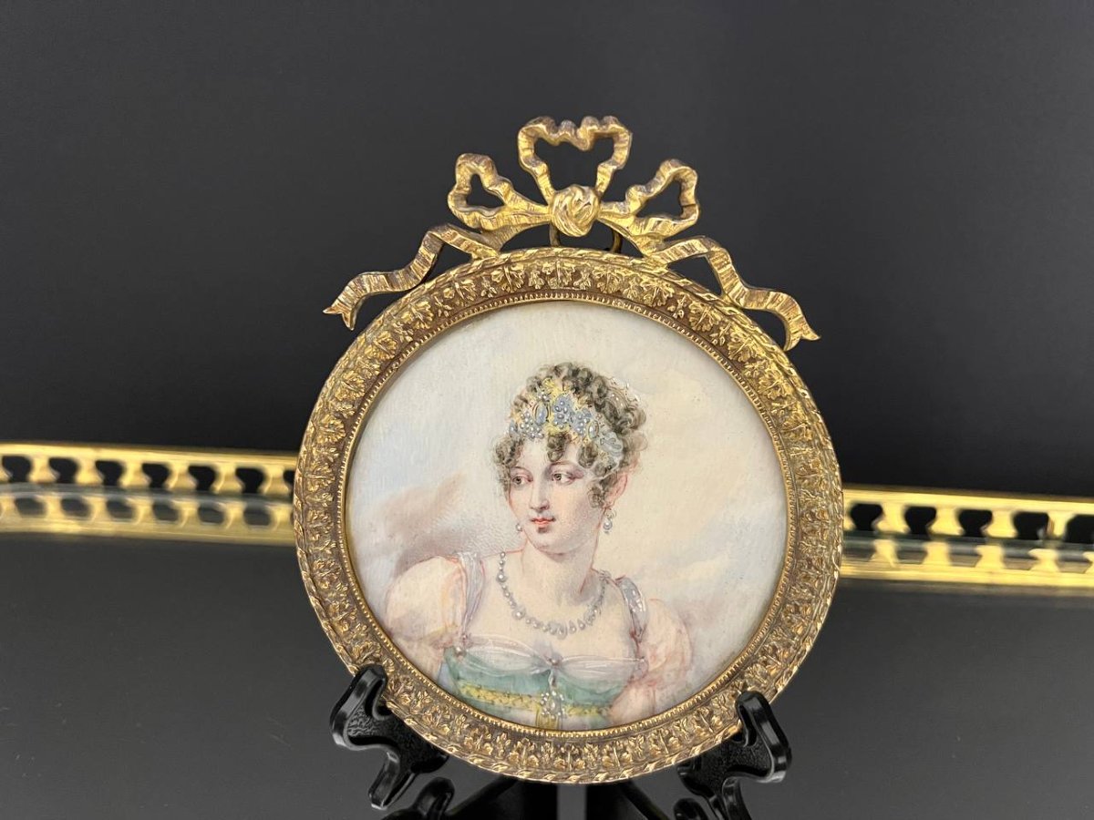 Miniature peinte représentant Caroline Murat, style Louis XVI-photo-2