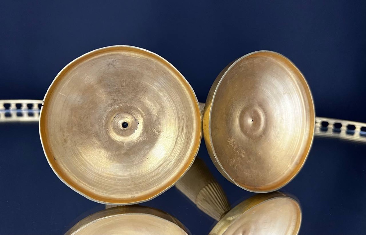 Pair Of Gilded Brass Candlesticks, Empire Style-photo-4