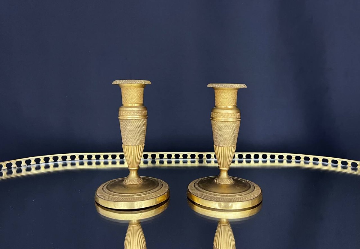 Pair Of Gilded Brass Candlesticks, Empire Style