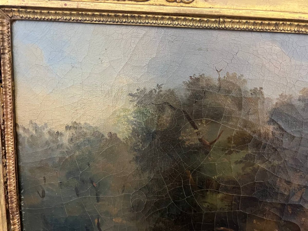 Antique Painting – Romantic Landscape – 19th Century-photo-2